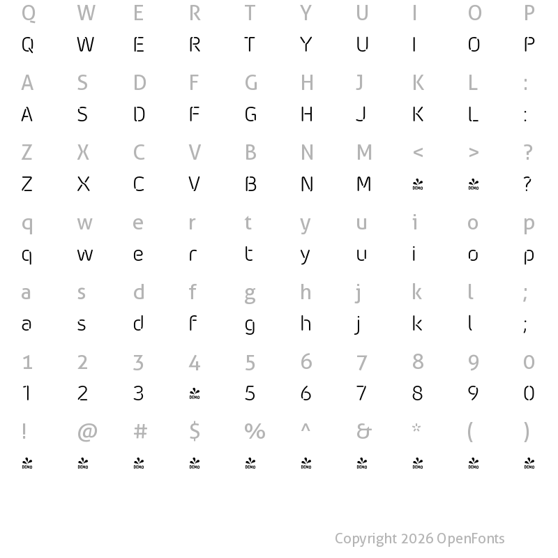 Character Map of FONTSPRING DEMO - Morebi Rounded Stencil Regular