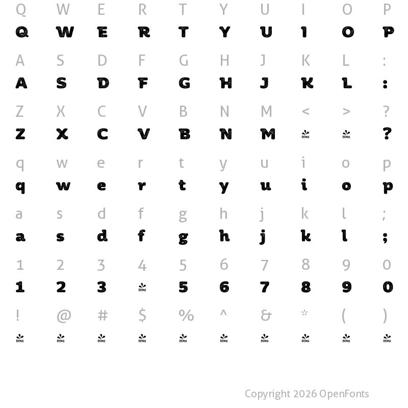 Character Map of FONTSPRING DEMO - Moreno Rust 02 Black Black