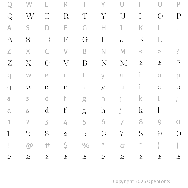 Character Map of FONTSPRING DEMO - Morison Display Light Regular