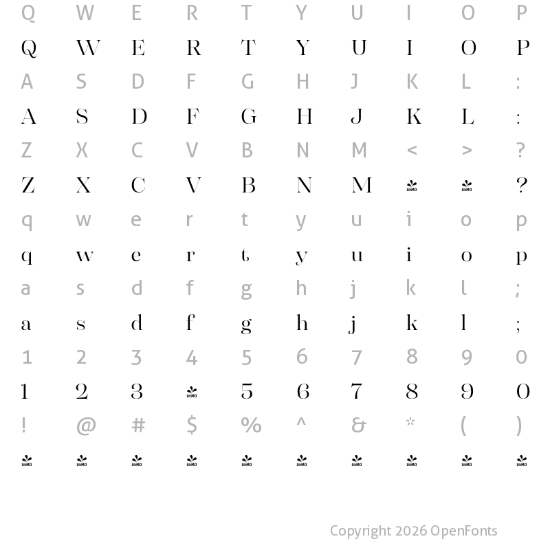 Character Map of FONTSPRING DEMO - Morison Display Semilight Regular