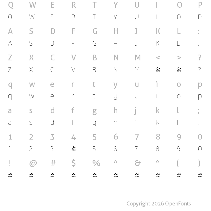Character Map of FONTSPRING DEMO - Morl Rounded Thin Regular