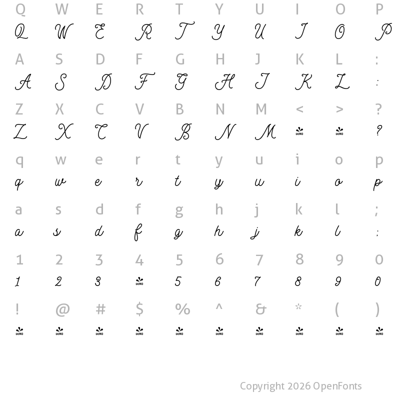 Character Map of FONTSPRING DEMO - Motherline Regular Regular