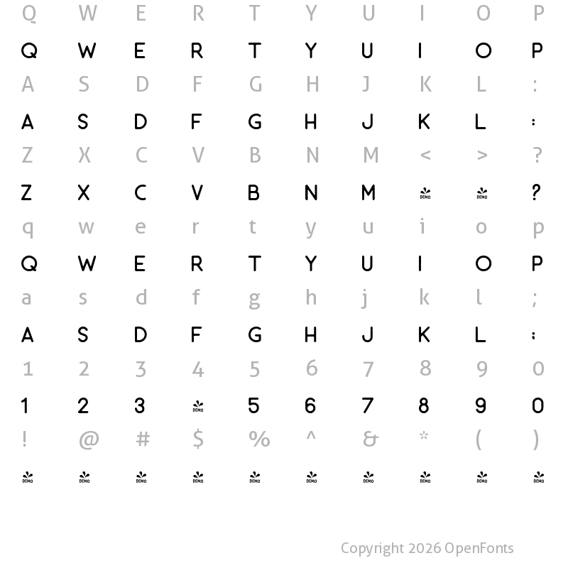 Character Map of FONTSPRING DEMO - Motherline Sans Rough Regular