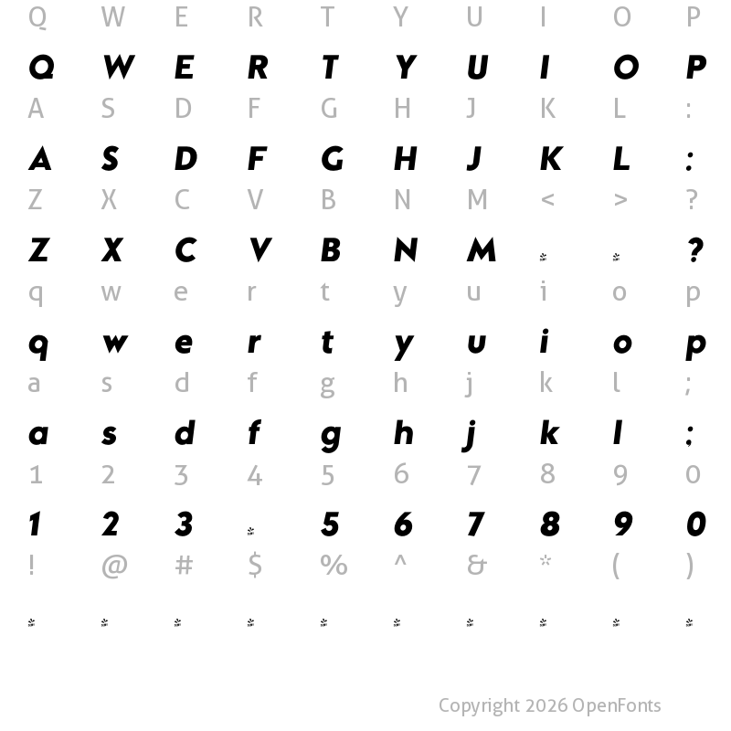 Character Map of FONTSPRING DEMO - Mouser Bold Italic