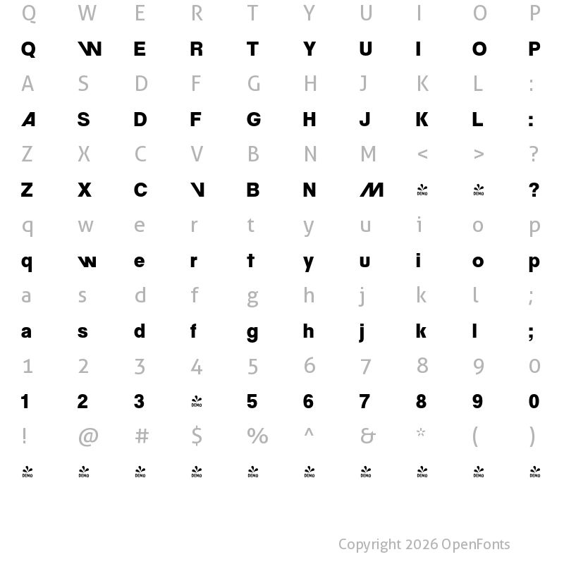 Character Map of FONTSPRING DEMO - Movatif Hv Regular