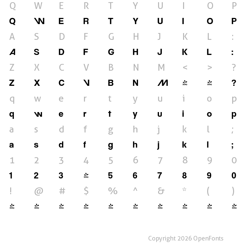 Character Map of FONTSPRING DEMO - Movatif Rg Bold