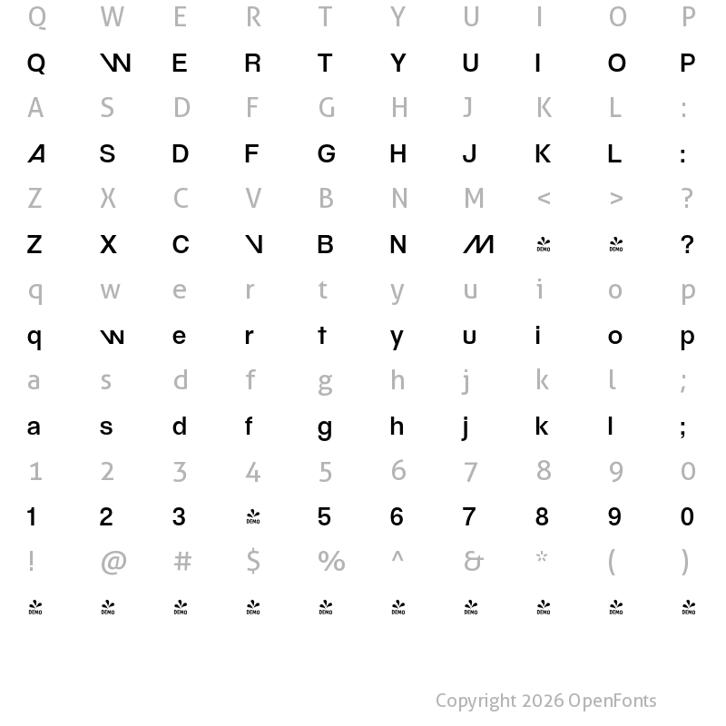 Character Map of FONTSPRING DEMO - Movatif Rg Regular