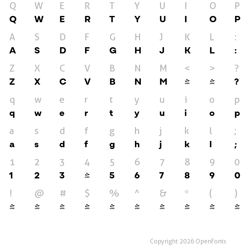 Character Map of FONTSPRING DEMO - Mozaic HUM Extra Bold Regular