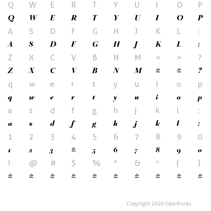 Character Map of FONTSPRING DEMO - Mr Gabe Black Italic
