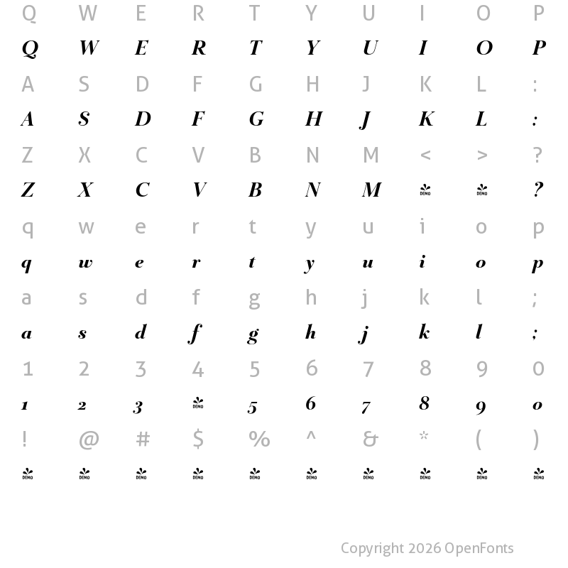 Character Map of FONTSPRING DEMO - Mr Gabe Bold Italic
