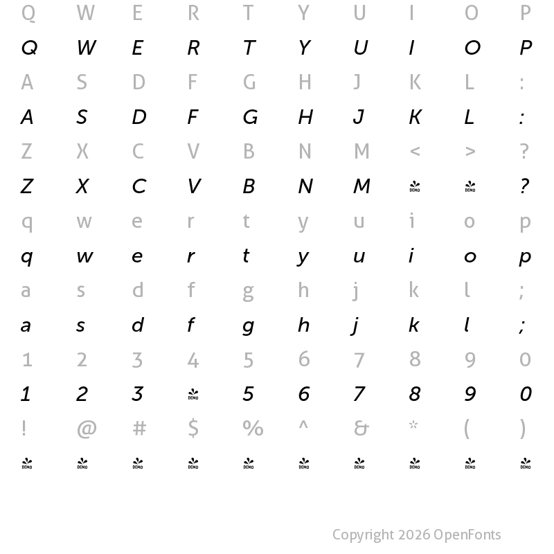Character Map of FONTSPRING DEMO - Museo Sans Cyrl 500 Italic