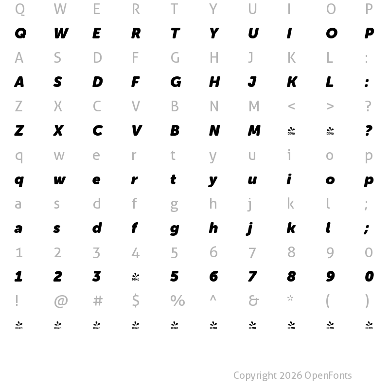 Character Map of FONTSPRING DEMO - Museo Sans Rounded 1000 Italic