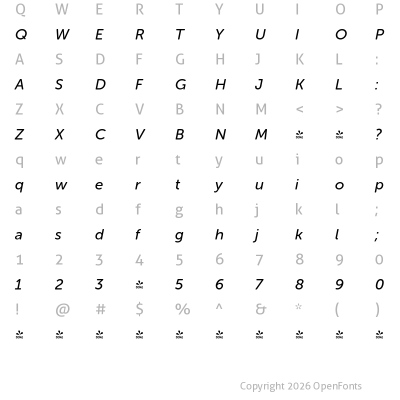 Character Map of FONTSPRING DEMO - Museo Sans Rounded 500 Italic