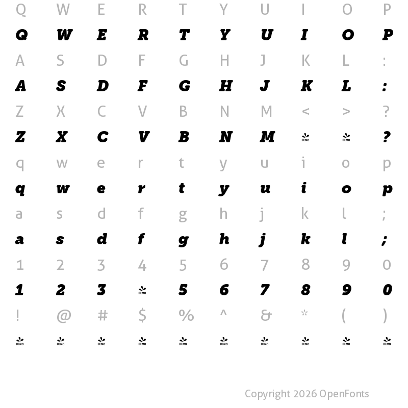 Character Map of FONTSPRING DEMO - Museo Slab Rounded 1000 Italic