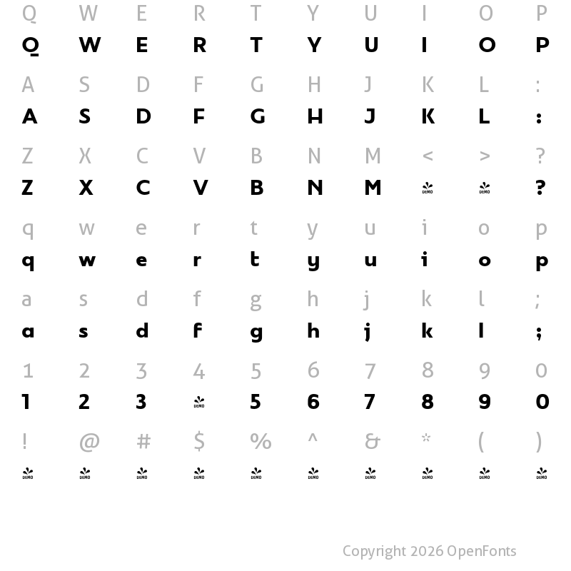 Character Map of FONTSPRING DEMO - Mymoon SemiBold Regular