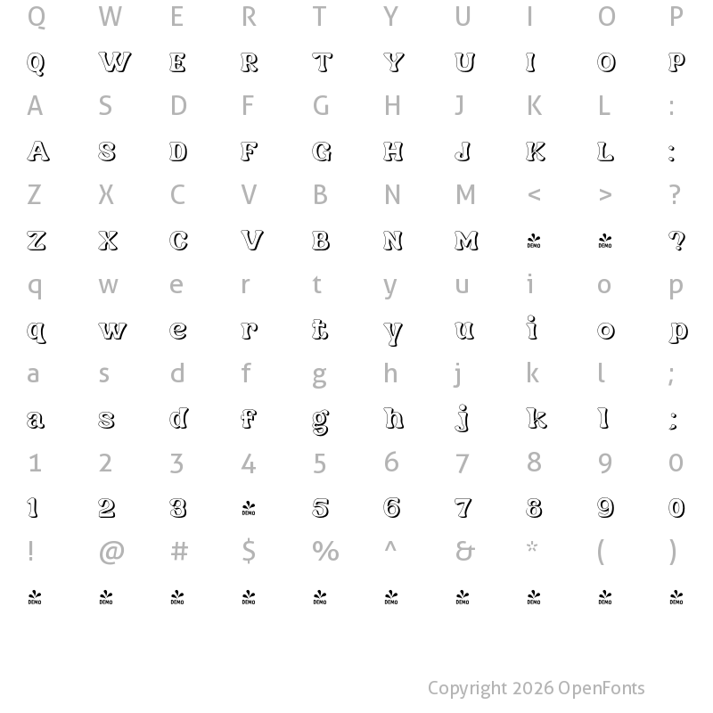 Character Map of FONTSPRING DEMO - Nagbuloe Thin Shadow Regular