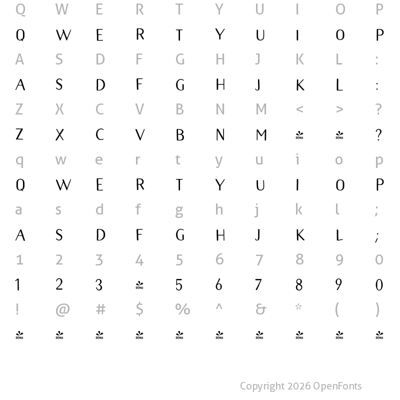 Character Map of FONTSPRING DEMO - Naive Sans Shake Bold Regular