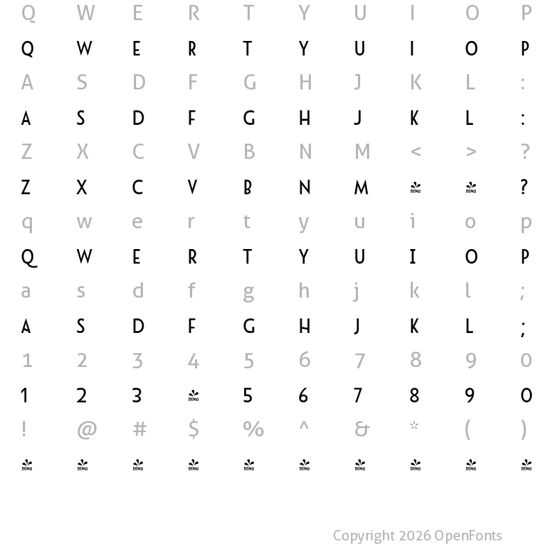 Character Map of FONTSPRING DEMO - Namaste Sans Essential Black Regular