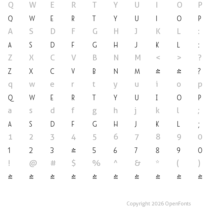 Character Map of FONTSPRING DEMO - Namaste Sans Pro Regular