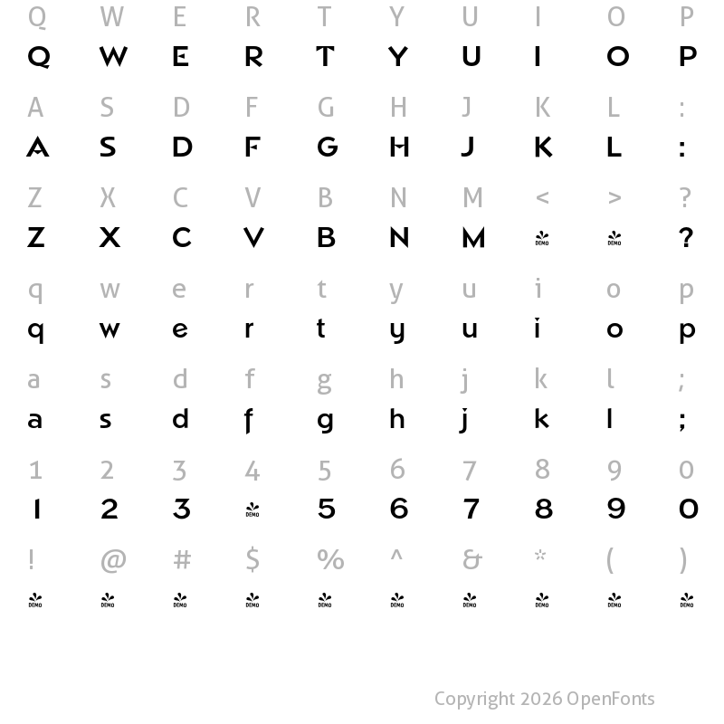 Character Map of FONTSPRING DEMO - Napoli Serial Bold
