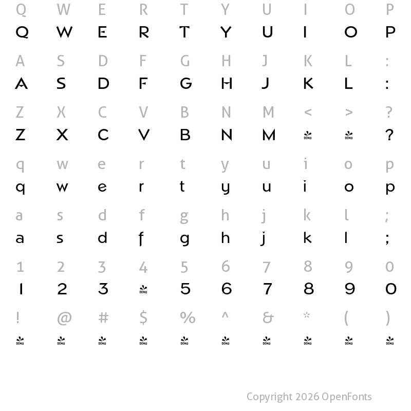 Character Map of FONTSPRING DEMO - Napoli Serial Medium Regular