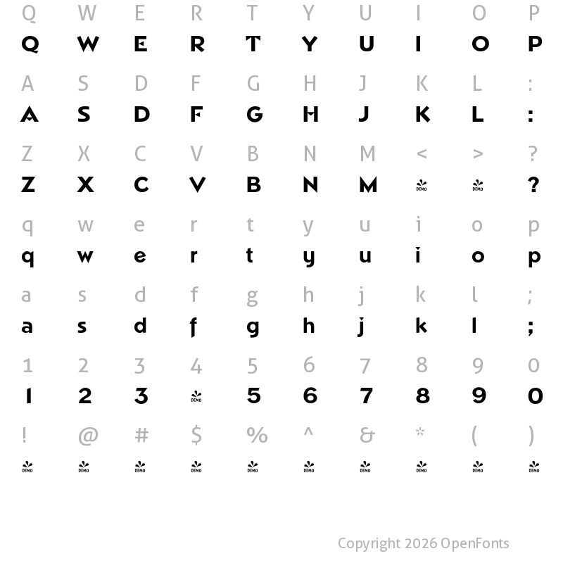Character Map of FONTSPRING DEMO - Napoli Serial Xbold Regular