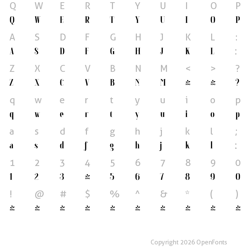 Character Map of FONTSPRING DEMO - Napolitanka Bold Regular