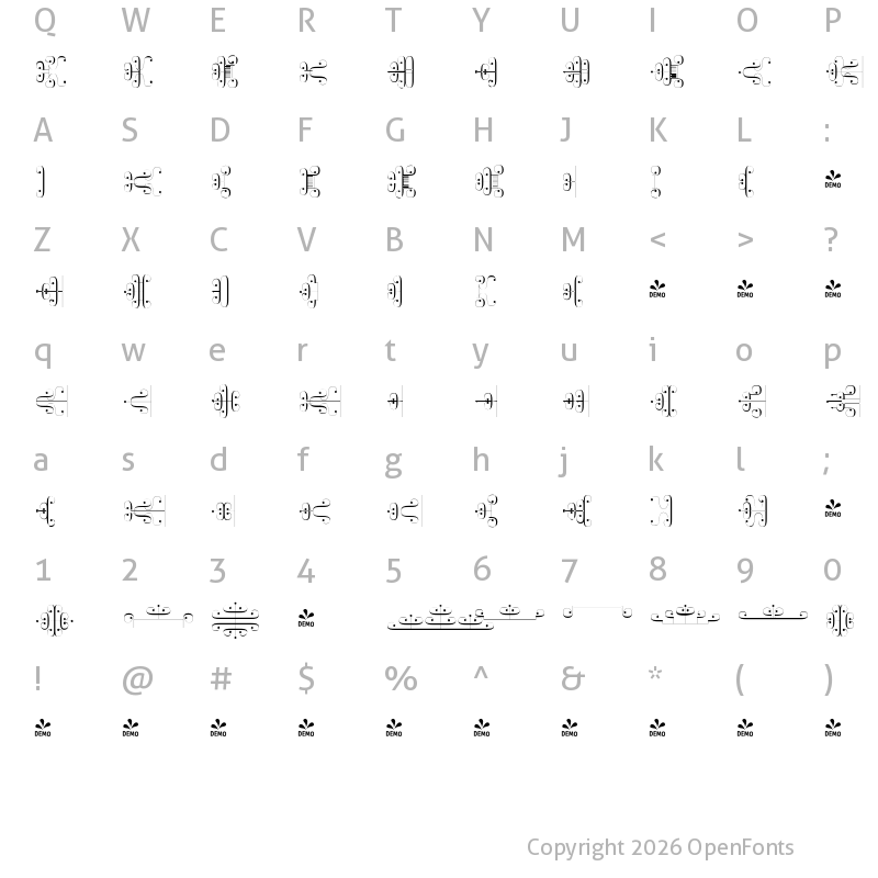 Character Map of FONTSPRING DEMO - Napolitanka Borders Regular