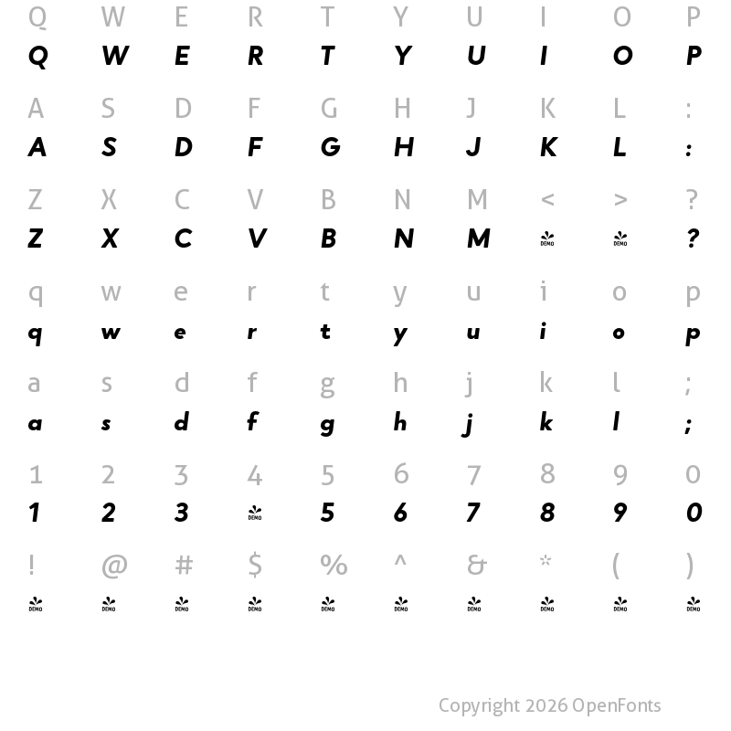 Character Map of FONTSPRING DEMO - Narin Black Italic