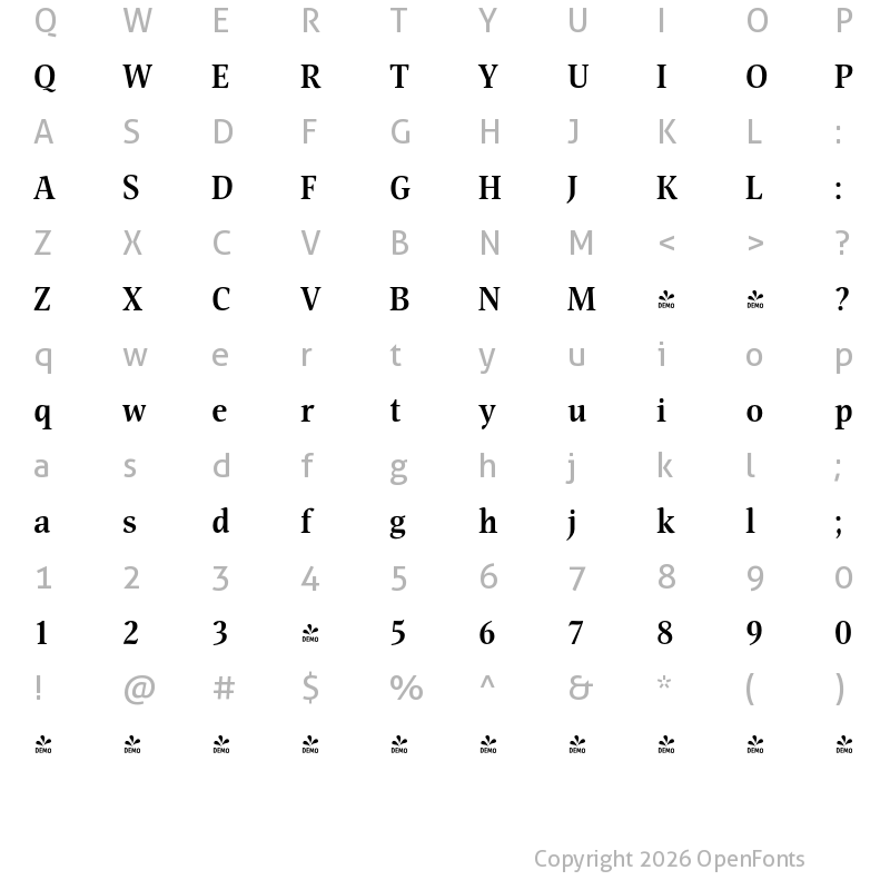 Character Map of FONTSPRING DEMO - Nat Flight Bold