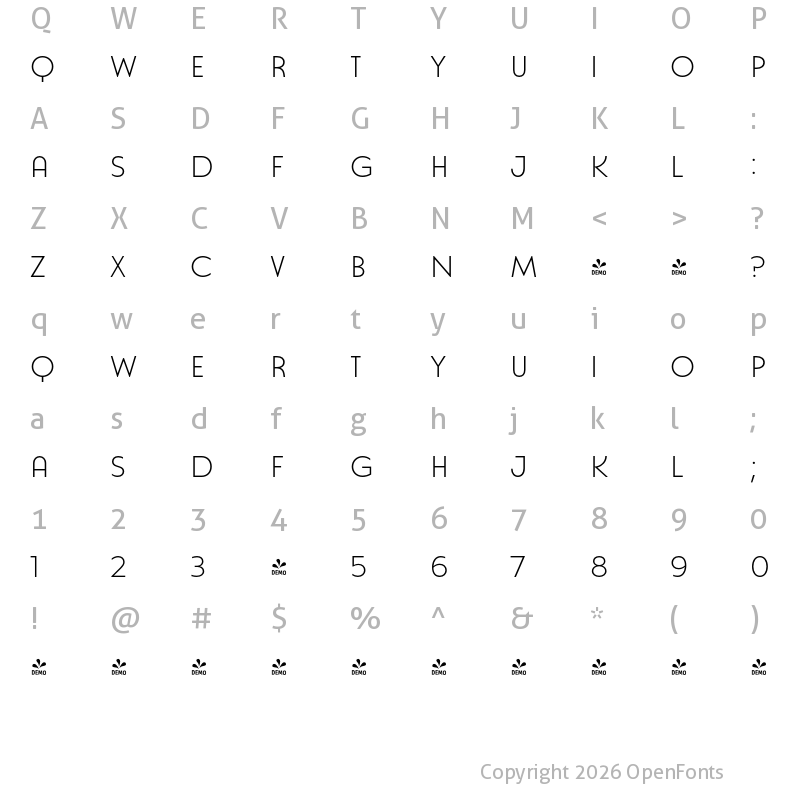 Character Map of FONTSPRING DEMO - Natom Pro Title Light Regular