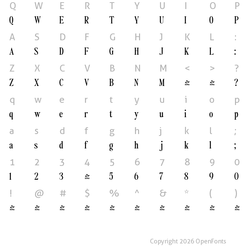 Character Map of FONTSPRING DEMO - Naturally Regular
