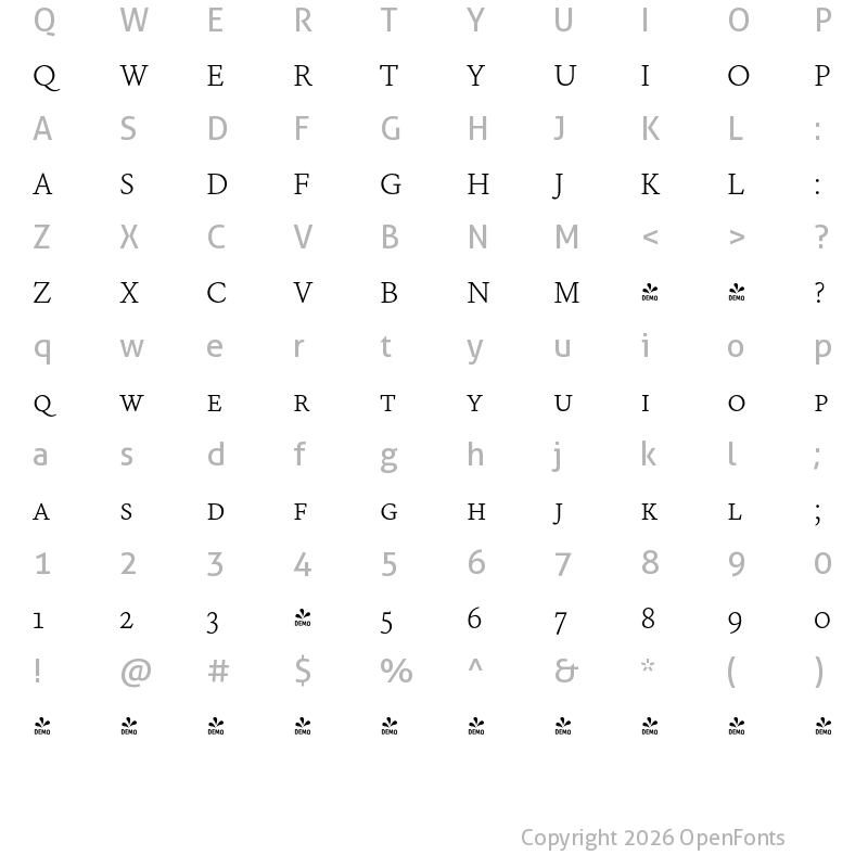 Character Map of FONTSPRING DEMO - NCT Granite SC Light SC Regular