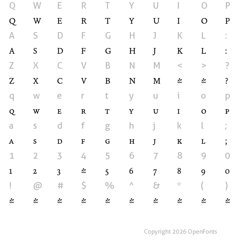 Character Map of FONTSPRING DEMO - NCT Granite SC SC Regular