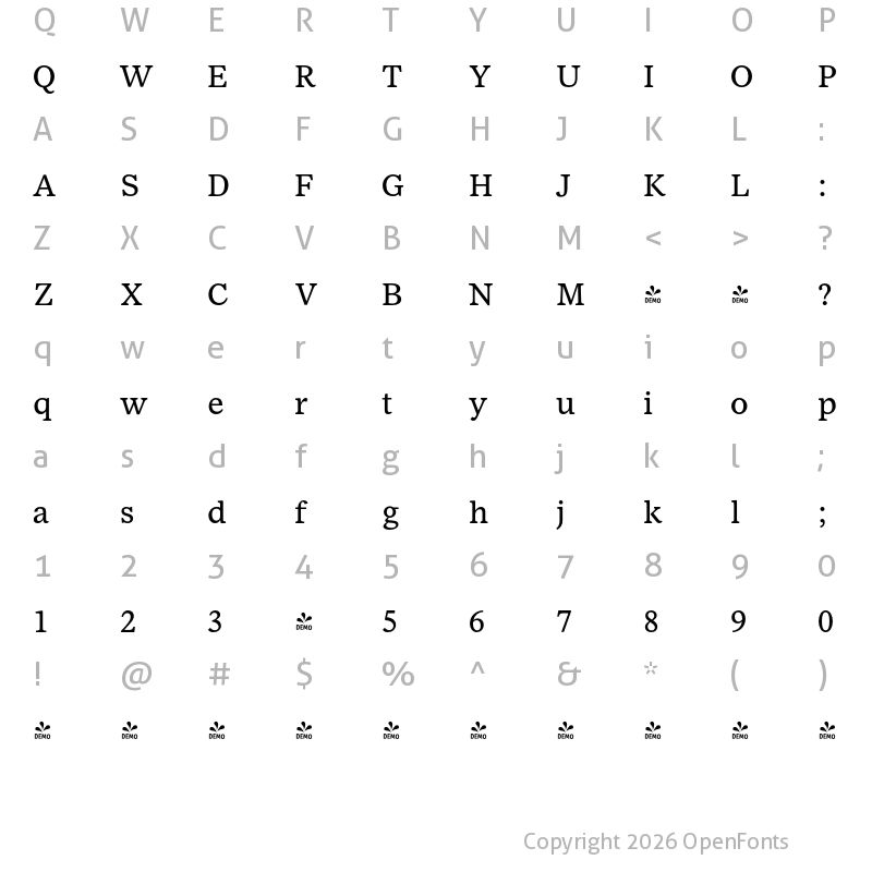 Character Map of FONTSPRING DEMO - NCT Larkspur Regular