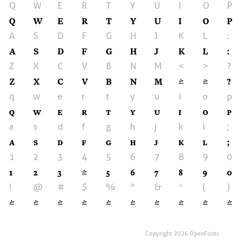 Character Map of FONTSPRING DEMO - NCT Larkspur SC Bold SC Regular