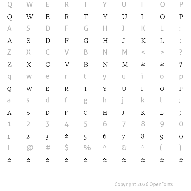 Character Map of FONTSPRING DEMO - NCT Larkspur SC Light SC Regular