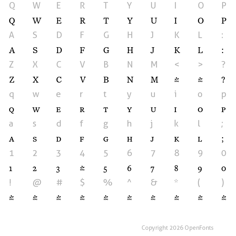 Character Map of FONTSPRING DEMO - NCT Larkspur SC SC Regular