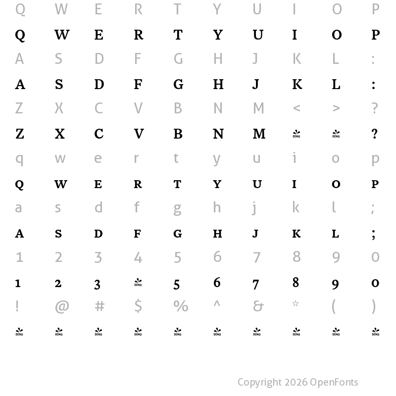 Character Map of FONTSPRING DEMO - NCT Larkspur SC Semi Bold SC Regular