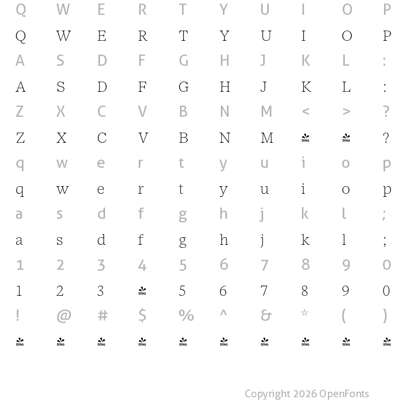 Character Map of FONTSPRING DEMO - NCT Larkspur Thin Regular