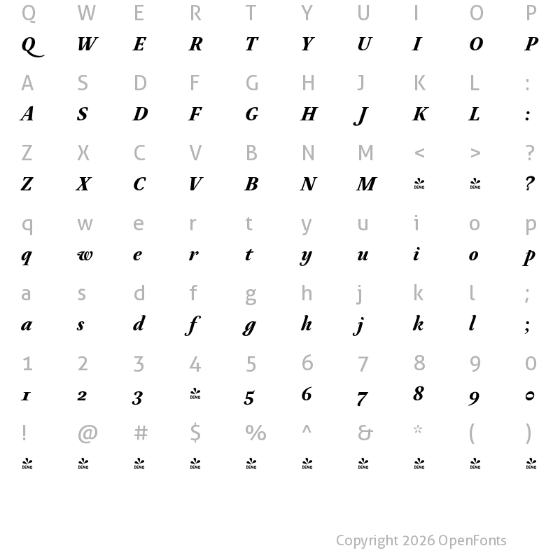 Character Map of FONTSPRING DEMO - Neftali Pro Regular Book Bold Italic
