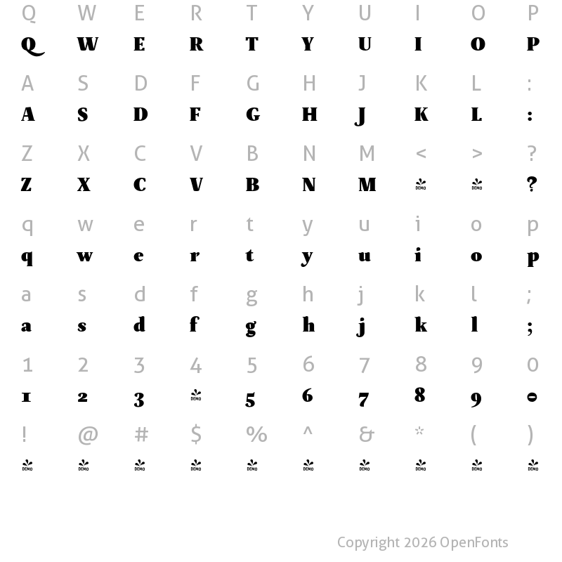 Character Map of FONTSPRING DEMO - Neftali Pro Regular ExtraBold Bold