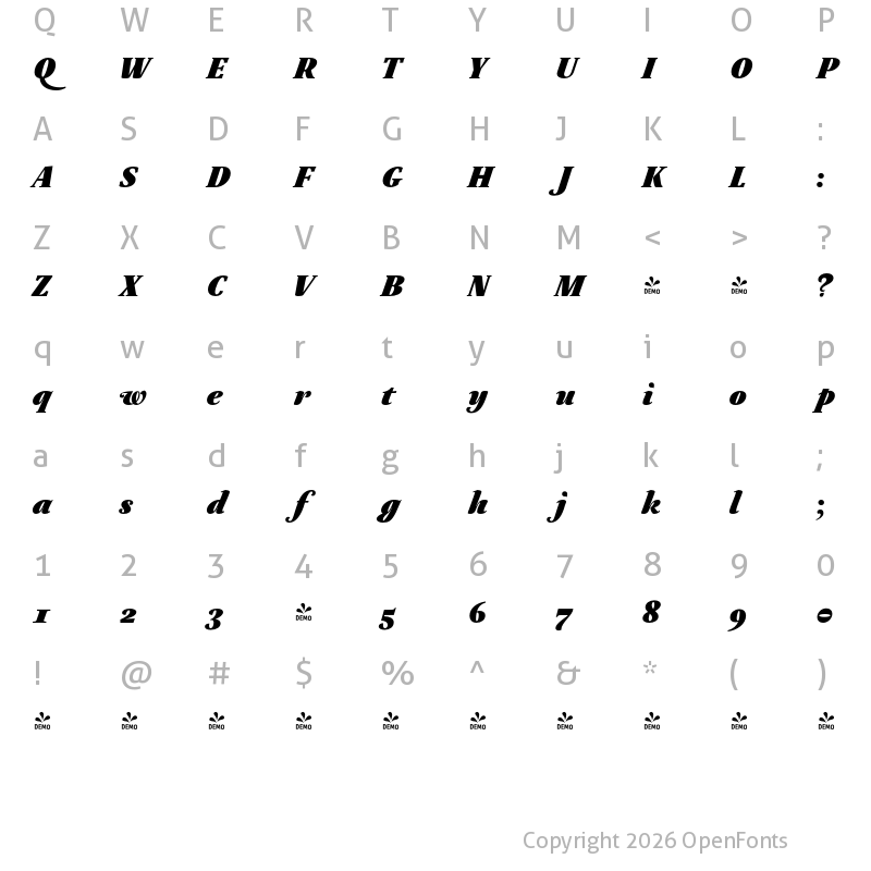 Character Map of FONTSPRING DEMO - Neftali Pro Regular ExtraBold Bold Italic