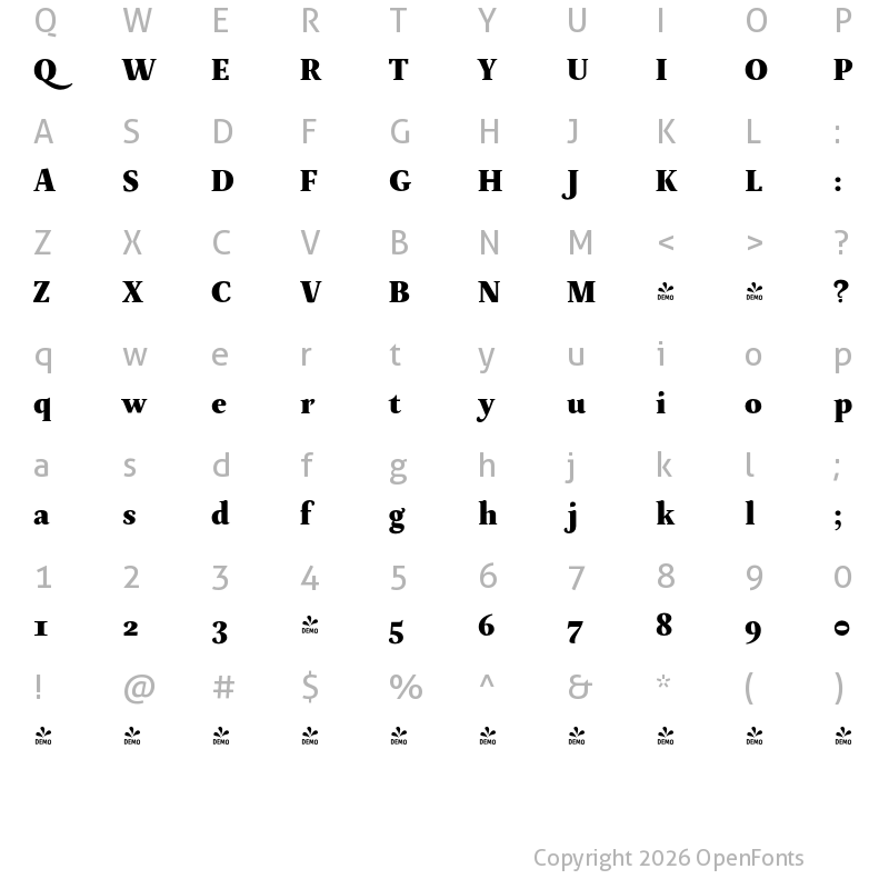 Character Map of FONTSPRING DEMO - Neftali Pro Regular ExtraBold Regular