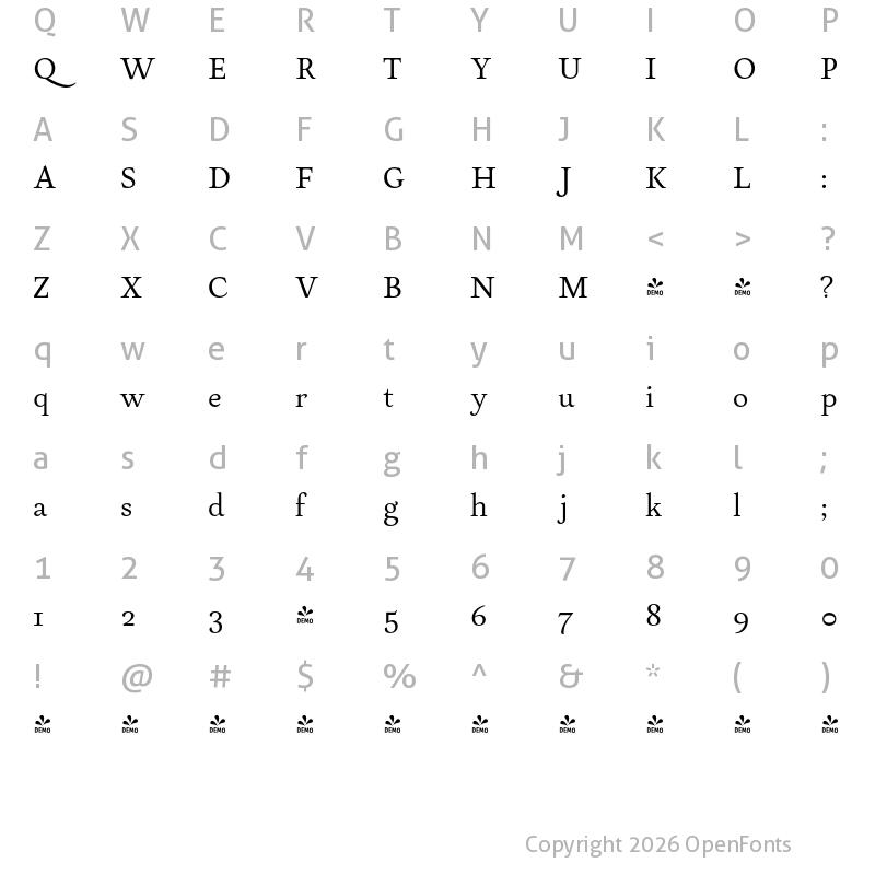 Character Map of FONTSPRING DEMO - Neftali Pro Regular Light Regular