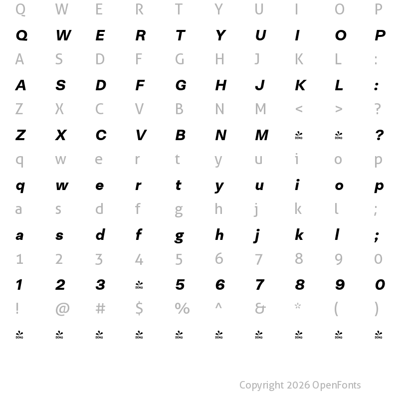 Character Map of FONTSPRING DEMO - Neogrotesk Pro Black It Regular