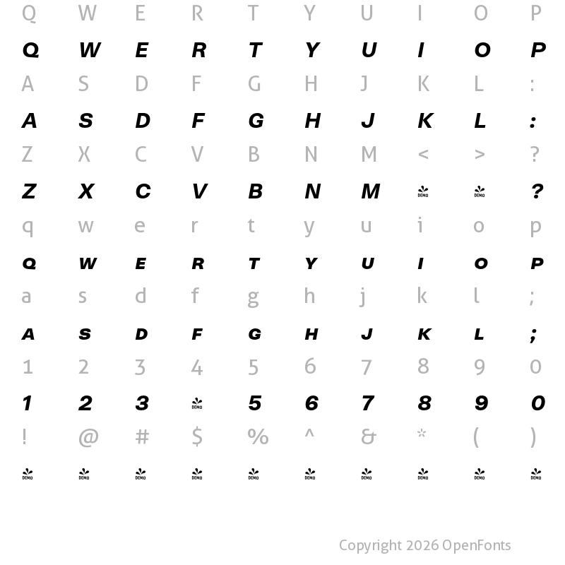 Character Map of FONTSPRING DEMO - Neogrotesk SC Black It Regular