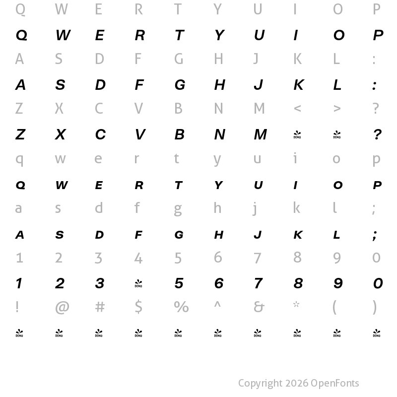 Character Map of FONTSPRING DEMO - Neogrotesk SC Bold It Regular