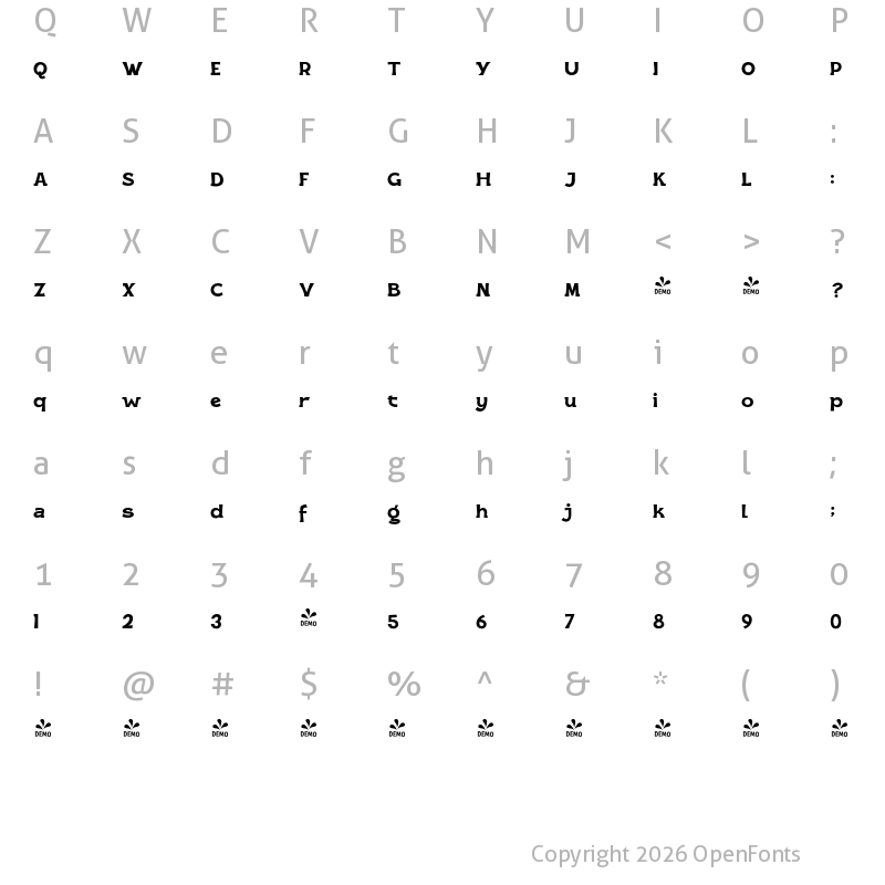 Character Map of FONTSPRING DEMO - Neralopa Regular