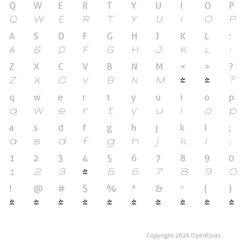 Character Map of FONTSPRING DEMO - Neue Metana Variable Italic Regular